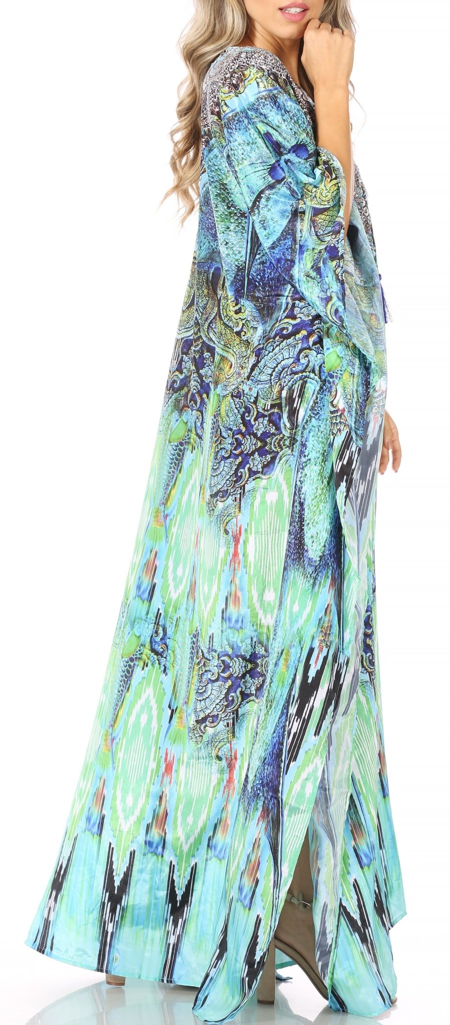 Sakkas Yeni Women's Short Sleeve V-neck Summer Floral Long Caftan Dress Cover-up dresses La Vie Bien Sakkas Yeni Women's Short Sleeve V-neck Summer Floral Long Caftan Dress Cover-up