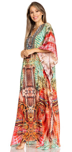 Sakkas Yeni Women's Short Sleeve V-neck Summer Floral Long Caftan Dress Cover-up dresses La Vie Bien Sakkas Yeni Women's Short Sleeve V-neck Summer Floral Long Caftan Dress Cover-up
