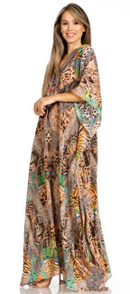 Sakkas Yeni Women's Short Sleeve V-neck Summer Floral Long Caftan Dress Cover-up dresses La Vie Bien Sakkas Yeni Women's Short Sleeve V-neck Summer Floral Long Caftan Dress Cover-up