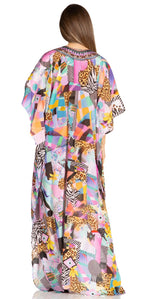 Sakkas Yeni Women's Short Sleeve V-neck Summer Floral Long Caftan Dress Cover-up dresses La Vie Bien Sakkas Yeni Women's Short Sleeve V-neck Summer Floral Long Caftan Dress Cover-up