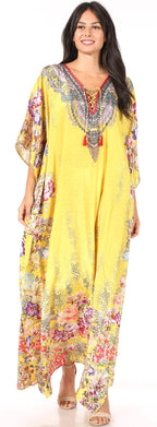 Sakkas Yeni Women's Short Sleeve V-neck Summer Floral Long Caftan Dress Cover-up dresses La Vie Bien Sakkas Yeni Women's Short Sleeve V-neck Summer Floral Long Caftan Dress Cover-up