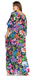 Sakkas Yeni Women's Short Sleeve V-neck Summer Floral Long Caftan Dress Cover-up dresses La Vie Bien Sakkas Yeni Women's Short Sleeve V-neck Summer Floral Long Caftan Dress Cover-up