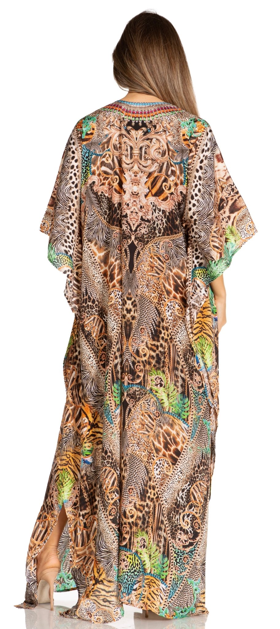 Sakkas Yeni Women's Short Sleeve V-neck Summer Floral Long Caftan Dress Cover-up dresses La Vie Bien Sakkas Yeni Women's Short Sleeve V-neck Summer Floral Long Caftan Dress Cover-up