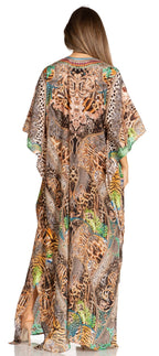 Sakkas Yeni Women's Short Sleeve V-neck Summer Floral Long Caftan Dress Cover-up dresses La Vie Bien Sakkas Yeni Women's Short Sleeve V-neck Summer Floral Long Caftan Dress Cover-up