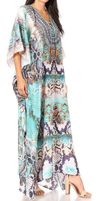 Sakkas Yeni Women's Short Sleeve V-neck Summer Floral Long Caftan Dress Cover-up dresses La Vie Bien Sakkas Yeni Women's Short Sleeve V-neck Summer Floral Long Caftan Dress Cover-up