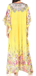 Sakkas Yeni Women's Short Sleeve V-neck Summer Floral Long Caftan Dress Cover-up dresses La Vie Bien Sakkas Yeni Women's Short Sleeve V-neck Summer Floral Long Caftan Dress Cover-up