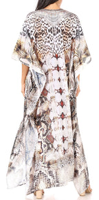 Sakkas Yeni Women's Short Sleeve V-neck Summer Floral Long Caftan Dress Cover-up dresses La Vie Bien Sakkas Yeni Women's Short Sleeve V-neck Summer Floral Long Caftan Dress Cover-up