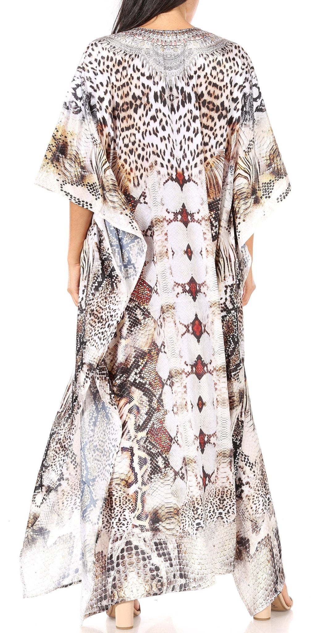 Sakkas Yeni Women's Short Sleeve V-neck Summer Floral Long Caftan Dress Cover-up dresses La Vie Bien Sakkas Yeni Women's Short Sleeve V-neck Summer Floral Long Caftan Dress Cover-up