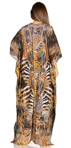 Sakkas Yeni Women's Short Sleeve V-neck Summer Floral Long Caftan Dress Cover-up dresses La Vie Bien Sakkas Yeni Women's Short Sleeve V-neck Summer Floral Long Caftan Dress Cover-up