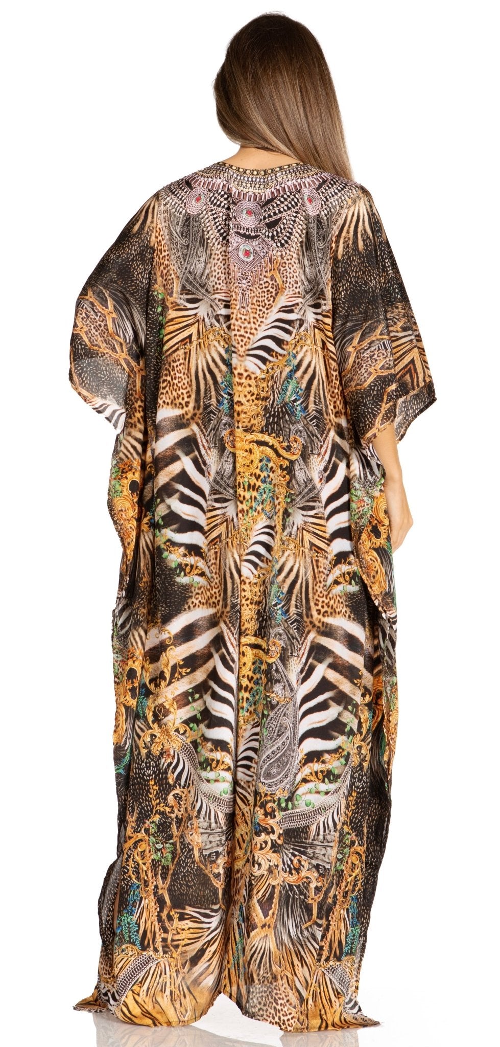 Sakkas Yeni Women's Short Sleeve V-neck Summer Floral Long Caftan Dress Cover-up dresses La Vie Bien Sakkas Yeni Women's Short Sleeve V-neck Summer Floral Long Caftan Dress Cover-up