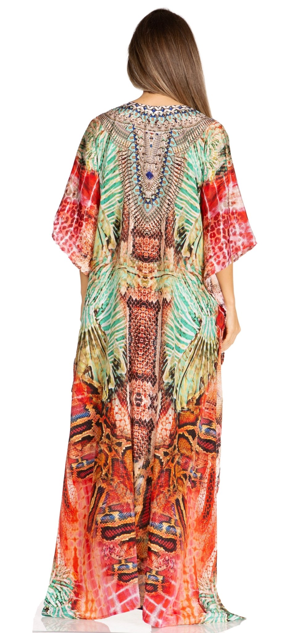 Sakkas Yeni Women's Short Sleeve V-neck Summer Floral Long Caftan Dress Cover-up dresses La Vie Bien Sakkas Yeni Women's Short Sleeve V-neck Summer Floral Long Caftan Dress Cover-up
