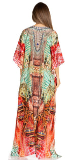 Sakkas Yeni Women's Short Sleeve V-neck Summer Floral Long Caftan Dress Cover-up dresses La Vie Bien Sakkas Yeni Women's Short Sleeve V-neck Summer Floral Long Caftan Dress Cover-up