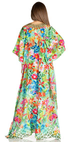 Sakkas Yeni Women's Short Sleeve V-neck Summer Floral Long Caftan Dress Cover-up dresses La Vie Bien Sakkas Yeni Women's Short Sleeve V-neck Summer Floral Long Caftan Dress Cover-up