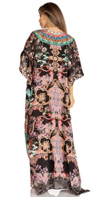 Sakkas Yeni Women's Short Sleeve V-neck Summer Floral Long Caftan Dress Cover-up dresses La Vie Bien Sakkas Yeni Women's Short Sleeve V-neck Summer Floral Long Caftan Dress Cover-up