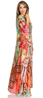 Sakkas Yeni Women's Short Sleeve V-neck Summer Floral Long Caftan Dress Cover-up dresses La Vie Bien Sakkas Yeni Women's Short Sleeve V-neck Summer Floral Long Caftan Dress Cover-up