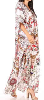 Sakkas Yeni Women's Short Sleeve V-neck Summer Floral Long Caftan Dress Cover-up dresses La Vie Bien Sakkas Yeni Women's Short Sleeve V-neck Summer Floral Long Caftan Dress Cover-up