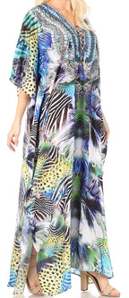 Sakkas Yeni Women's Short Sleeve V-neck Summer Floral Long Caftan Dress Cover-up dresses La Vie Bien Sakkas Yeni Women's Short Sleeve V-neck Summer Floral Long Caftan Dress Cover-up