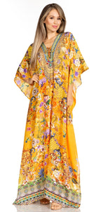 Sakkas Yeni Women's Short Sleeve V-neck Summer Floral Long Caftan Dress Cover-up dresses La Vie Bien Sakkas Yeni Women's Short Sleeve V-neck Summer Floral Long Caftan Dress Cover-up