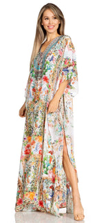 Sakkas Yeni Women's Short Sleeve V-neck Summer Floral Long Caftan Dress Cover-up dresses La Vie Bien Sakkas Yeni Women's Short Sleeve V-neck Summer Floral Long Caftan Dress Cover-up
