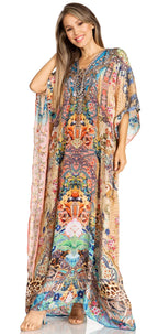 Sakkas Yeni Women's Short Sleeve V-neck Summer Floral Long Caftan Dress Cover-up dresses La Vie Bien Sakkas Yeni Women's Short Sleeve V-neck Summer Floral Long Caftan Dress Cover-up