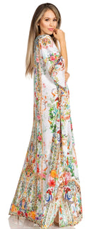 Sakkas Yeni Women's Short Sleeve V-neck Summer Floral Long Caftan Dress Cover-up dresses La Vie Bien Sakkas Yeni Women's Short Sleeve V-neck Summer Floral Long Caftan Dress Cover-up