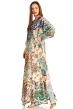 Sakkas Yeni Women's Short Sleeve V-neck Summer Floral Long Caftan Dress Cover-up dresses La Vie Bien Sakkas Yeni Women's Short Sleeve V-neck Summer Floral Long Caftan Dress Cover-up