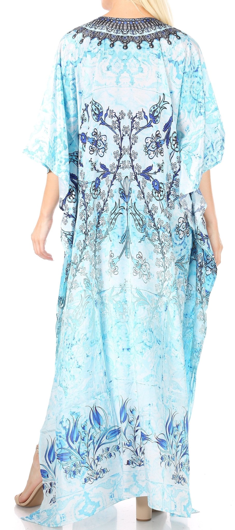 Sakkas Yeni Women's Short Sleeve V-neck Summer Floral Long Caftan Dress Cover-up dresses La Vie Bien Sakkas Yeni Women's Short Sleeve V-neck Summer Floral Long Caftan Dress Cover-up