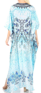 Sakkas Yeni Women's Short Sleeve V-neck Summer Floral Long Caftan Dress Cover-up dresses La Vie Bien Sakkas Yeni Women's Short Sleeve V-neck Summer Floral Long Caftan Dress Cover-up