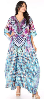 Sakkas Yeni Women's Short Sleeve V-neck Summer Floral Long Caftan Dress Cover-up dresses La Vie Bien Sakkas Yeni Women's Short Sleeve V-neck Summer Floral Long Caftan Dress Cover-up