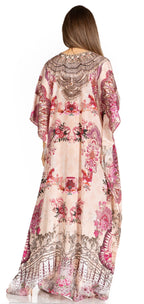 Sakkas Yeni Women's Short Sleeve V-neck Summer Floral Long Caftan Dress Cover-up dresses La Vie Bien Sakkas Yeni Women's Short Sleeve V-neck Summer Floral Long Caftan Dress Cover-up