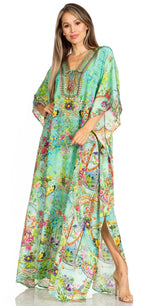 Sakkas Yeni Women's Short Sleeve V-neck Summer Floral Long Caftan Dress Cover-up dresses La Vie Bien Sakkas Yeni Women's Short Sleeve V-neck Summer Floral Long Caftan Dress Cover-up