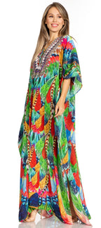 Sakkas Yeni Women's Short Sleeve V-neck Summer Floral Long Caftan Dress Cover-up dresses La Vie Bien Sakkas Yeni Women's Short Sleeve V-neck Summer Floral Long Caftan Dress Cover-up