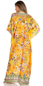 Sakkas Yeni Women's Short Sleeve V-neck Summer Floral Long Caftan Dress Cover-up dresses La Vie Bien Sakkas Yeni Women's Short Sleeve V-neck Summer Floral Long Caftan Dress Cover-up