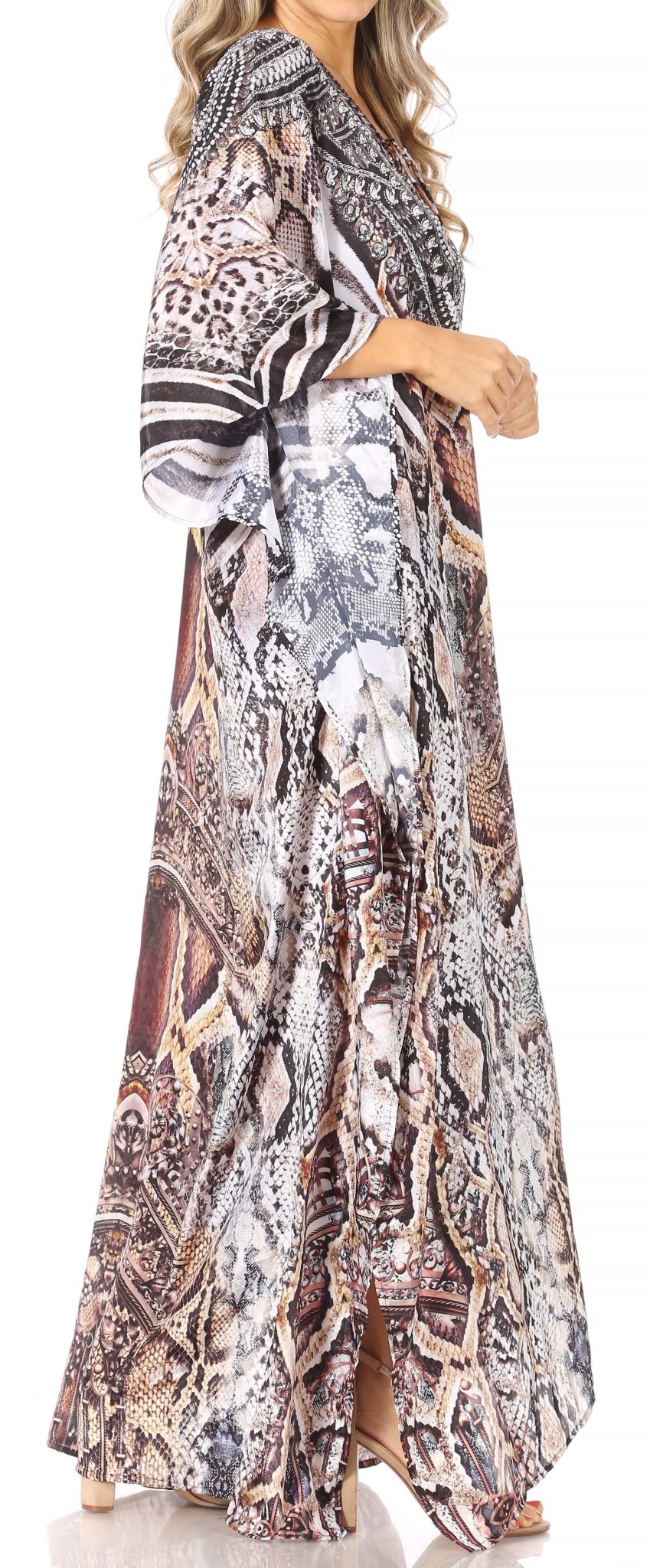 Sakkas Yeni Women's Short Sleeve V-neck Summer Floral Long Caftan Dress Cover-up dresses La Vie Bien Sakkas Yeni Women's Short Sleeve V-neck Summer Floral Long Caftan Dress Cover-up