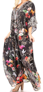 Sakkas Yeni Women's Short Sleeve V-neck Summer Floral Long Caftan Dress Cover-up dresses La Vie Bien Sakkas Yeni Women's Short Sleeve V-neck Summer Floral Long Caftan Dress Cover-up