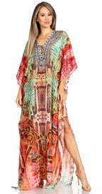 Sakkas Yeni Women's Short Sleeve V-neck Summer Floral Long Caftan Dress Cover-up dresses La Vie Bien Sakkas Yeni Women's Short Sleeve V-neck Summer Floral Long Caftan Dress Cover-up