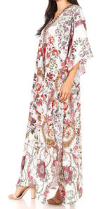 Sakkas Yeni Women's Short Sleeve V-neck Summer Floral Long Caftan Dress Cover-up dresses La Vie Bien Sakkas Yeni Women's Short Sleeve V-neck Summer Floral Long Caftan Dress Cover-up