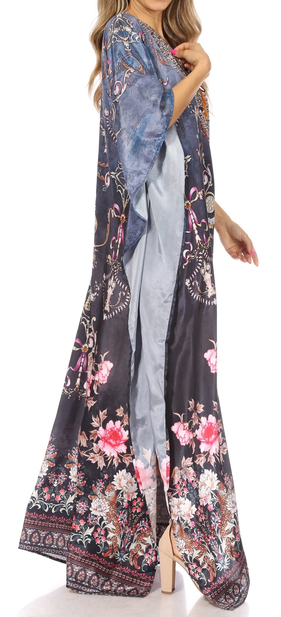 Sakkas Yeni Women's Short Sleeve V-neck Summer Floral Long Caftan Dress Cover-up dresses La Vie Bien Sakkas Yeni Women's Short Sleeve V-neck Summer Floral Long Caftan Dress Cover-up