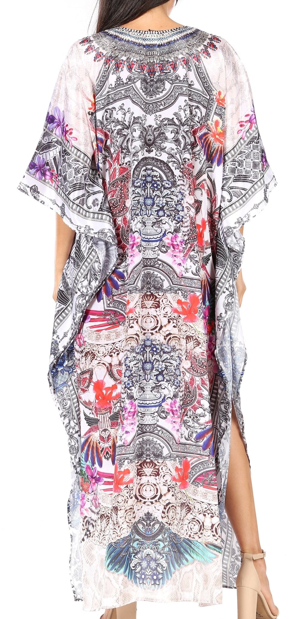 Sakkas Yeni Women's Short Sleeve V-neck Summer Floral Long Caftan Dress Cover-up dresses La Vie Bien Sakkas Yeni Women's Short Sleeve V-neck Summer Floral Long Caftan Dress Cover-up