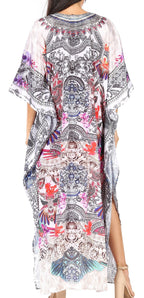 Sakkas Yeni Women's Short Sleeve V-neck Summer Floral Long Caftan Dress Cover-up dresses La Vie Bien Sakkas Yeni Women's Short Sleeve V-neck Summer Floral Long Caftan Dress Cover-up