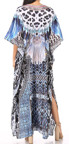 Sakkas Yeni Women's Short Sleeve V-neck Summer Floral Long Caftan Dress Cover-up dresses La Vie Bien Sakkas Yeni Women's Short Sleeve V-neck Summer Floral Long Caftan Dress Cover-up
