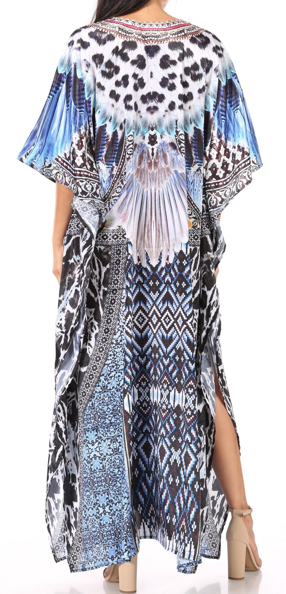 Sakkas Yeni Women's Short Sleeve V-neck Summer Floral Long Caftan Dress Cover-up dresses La Vie Bien Sakkas Yeni Women's Short Sleeve V-neck Summer Floral Long Caftan Dress Cover-up