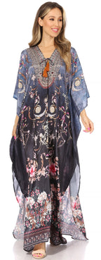 Sakkas Yeni Women's Short Sleeve V-neck Summer Floral Long Caftan Dress Cover-up dresses La Vie Bien Sakkas Yeni Women's Short Sleeve V-neck Summer Floral Long Caftan Dress Cover-up