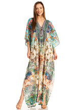 Sakkas Yeni Women's Short Sleeve V-neck Summer Floral Long Caftan Dress Cover-up dresses La Vie Bien Sakkas Yeni Women's Short Sleeve V-neck Summer Floral Long Caftan Dress Cover-up