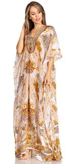 Sakkas Yeni Women's Short Sleeve V-neck Summer Floral Long Caftan Dress Cover-up dresses La Vie Bien Sakkas Yeni Women's Short Sleeve V-neck Summer Floral Long Caftan Dress Cover-up