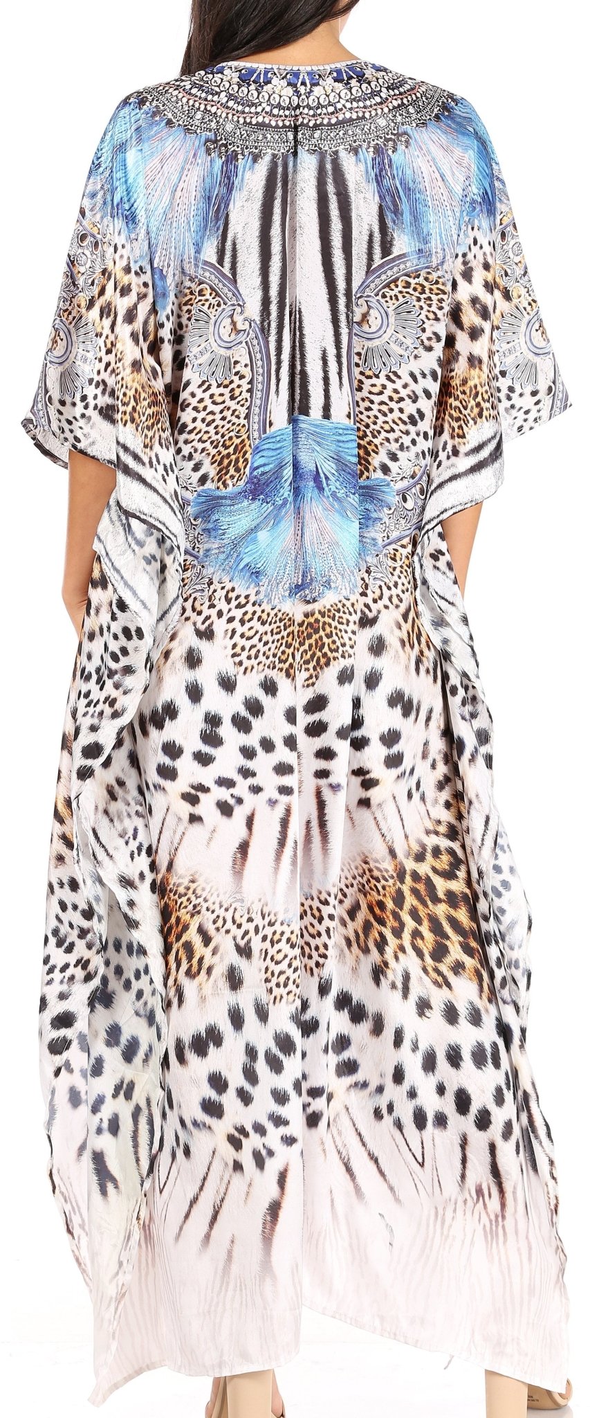 Sakkas Yeni Women's Short Sleeve V-neck Summer Floral Long Caftan Dress Cover-up dresses La Vie Bien Sakkas Yeni Women's Short Sleeve V-neck Summer Floral Long Caftan Dress Cover-up