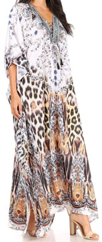 Sakkas Yeni Women's Short Sleeve V-neck Summer Floral Long Caftan Dress Cover-up dresses La Vie Bien Sakkas Yeni Women's Short Sleeve V-neck Summer Floral Long Caftan Dress Cover-up