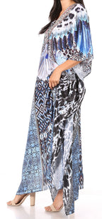 Sakkas Yeni Women's Short Sleeve V-neck Summer Floral Long Caftan Dress Cover-up dresses La Vie Bien Sakkas Yeni Women's Short Sleeve V-neck Summer Floral Long Caftan Dress Cover-up