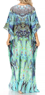 Sakkas Yeni Women's Short Sleeve V-neck Summer Floral Long Caftan Dress Cover-up dresses La Vie Bien Sakkas Yeni Women's Short Sleeve V-neck Summer Floral Long Caftan Dress Cover-up