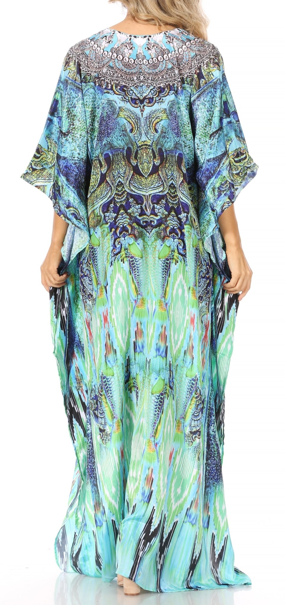 Sakkas Yeni Women's Short Sleeve V-neck Summer Floral Long Caftan Dress Cover-up dresses La Vie Bien Sakkas Yeni Women's Short Sleeve V-neck Summer Floral Long Caftan Dress Cover-up